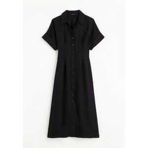Madewell Pleated Midi Shirtdress in 100% Linen Women's Size Small Jet Black NWT